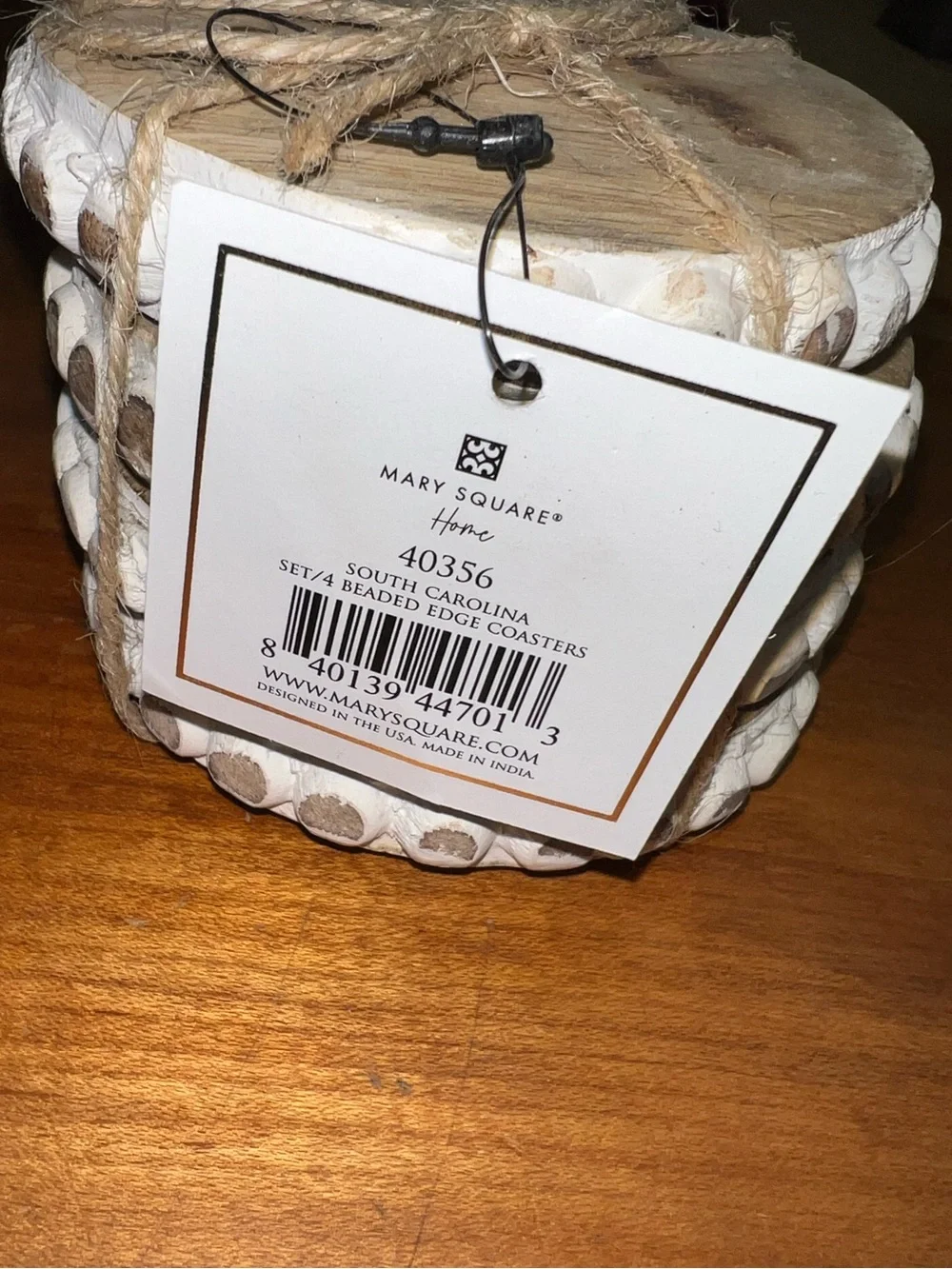 Mary Square South Carolina Wooden Round Coasters - Natural Brown (Set of 4)